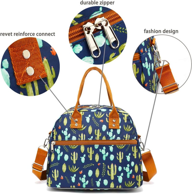 FlowFly Insulated Lunch Bag With Shoulder Strap for Women, Men, and Kids, Large and Reusable, Handle, Freezable Work and School Travel Tote and Meal Prep Organizer,Cactus - Image 5