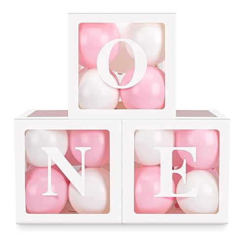 Festi Duck ONE' Balloon Box Set - Stylish Lettered Decor for First Birthday & Aniversary Celebration (One Birthday Box) 28 pcs set (Pink & White) - Image 3