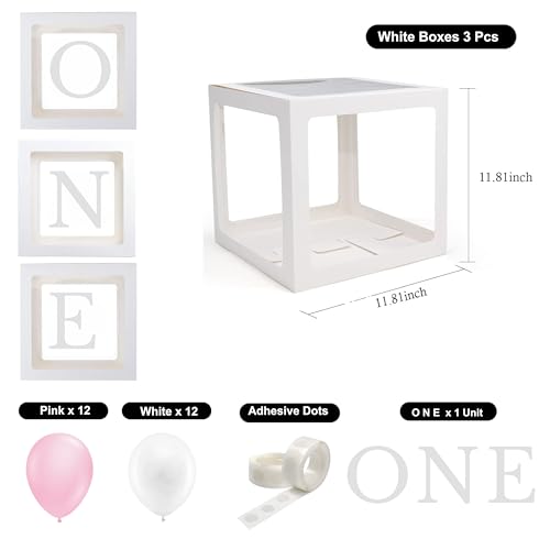 Festi Duck ONE' Balloon Box Set - Stylish Lettered Decor for First Birthday & Aniversary Celebration (One Birthday Box) 28 pcs set (Pink & White) - Image 2