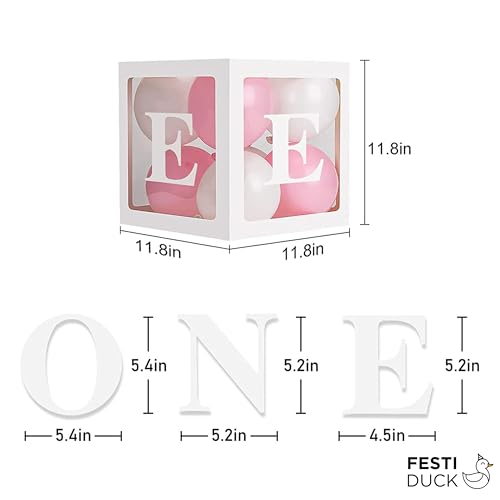 Festi Duck ONE' Balloon Box Set - Stylish Lettered Decor for First Birthday & Aniversary Celebration (One Birthday Box) 28 pcs set (Pink & White) - Image 4