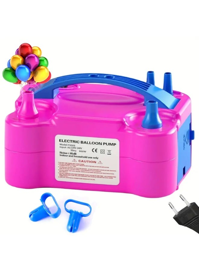منفاخ بالونات كهربائي مزدوج الفوهة بقوة 600 واط – قابل للحمل، يعمل بجهد 220-240 فولت، مزود بمقبس أوروبي وأدوات ربط – مثالي لتزيين الحفلات والأعراس 🎈 - Image 1