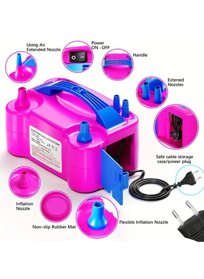منفاخ بالونات كهربائي مزدوج الفوهة بقوة 600 واط – قابل للحمل، يعمل بجهد 220-240 فولت، مزود بمقبس أوروبي وأدوات ربط – مثالي لتزيين الحفلات والأعراس 🎈 - Image 3