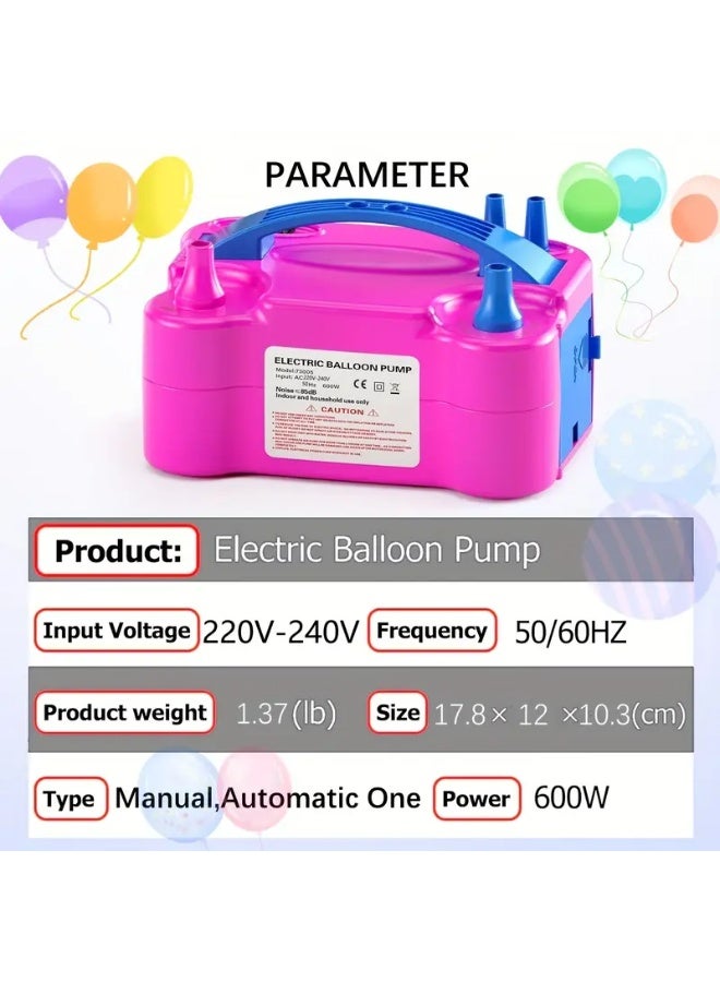منفاخ بالونات كهربائي مزدوج الفوهة بقوة 600 واط – قابل للحمل، يعمل بجهد 220-240 فولت، مزود بمقبس أوروبي وأدوات ربط – مثالي لتزيين الحفلات والأعراس 🎈 - Image 4
