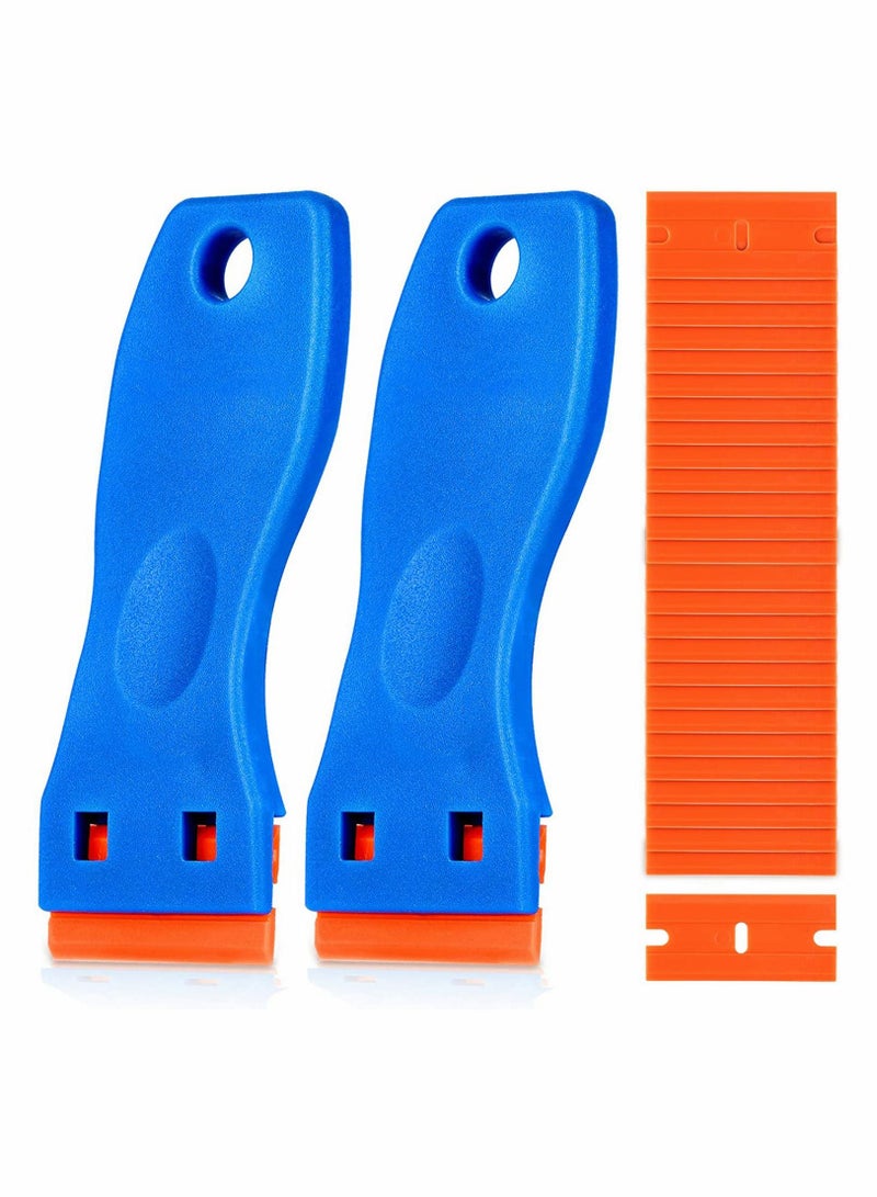 Excefore Plastic Razor Blade Scraper, 2Pcs Scraper Tool with 100Pcs Plastic Blades, Cleaning Scraper Remover for Stickers, Decals, Adhesive, Labels, Paint, Glass, Car, Window, Stove Top, Caulk, No Scratches - Image 1