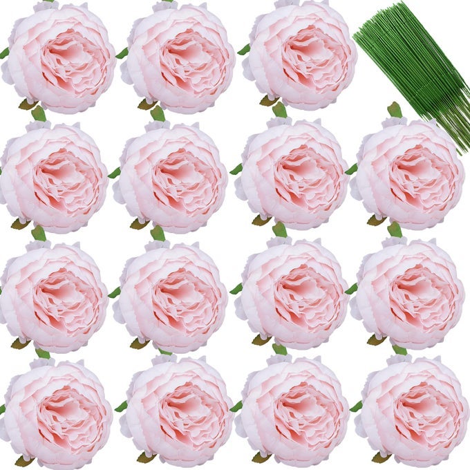 20 PCS SILK PEONY ARTIFICIAL FLOWER HEADS 4 INCH FAKE PEONY FLOWERS HEADS WITH STEMS ARTIFICIAL PEONY FLOWER HEADS IN BULK WHOLESALE FOR CRAFTS DECOR PINK