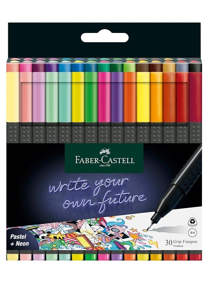 FABER-CASTELL فابر كاستل جريب فاين بن 151630 قلم فايبر معدني طرف 0.4 مم عبوة من 30، متنوع - Image 1