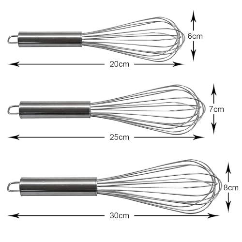 COVETKART Stainless Steel Balloon Whisk Set 3 Pieces Professional Kitchen Whisks for Cooking Stainless Steel Whisk for Blending Whisking Beating and Stirring Enhanced Version Balloon Wire Whisker Egg Beater - Image 5