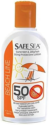 Safe Sea Antijellyfish Sting Protective Lotion Sunscreen Sunblock Sea Lice Jelly Fish SPF50 4oz Bottle by Safe Sea