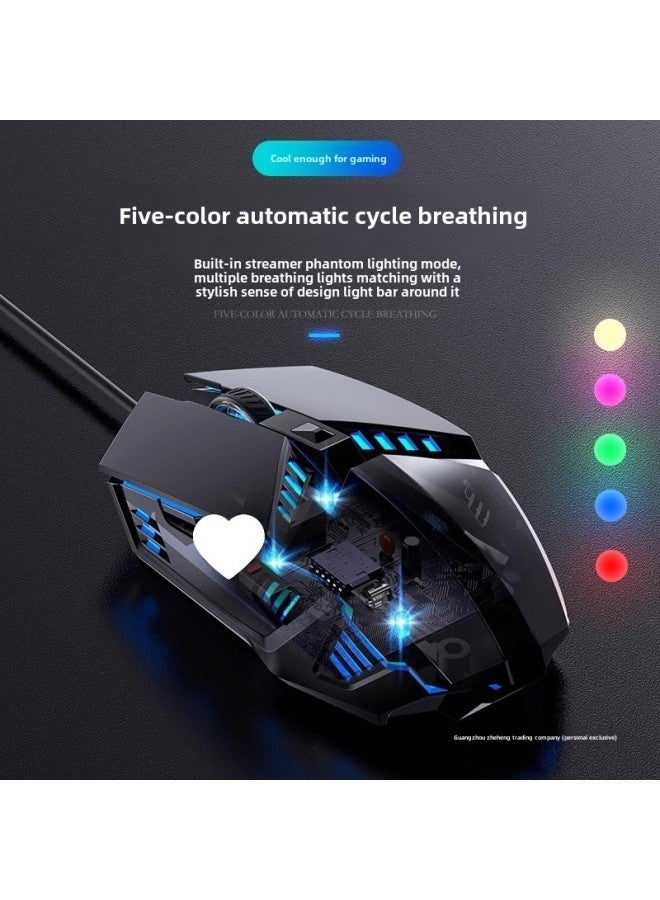 Mouse Wired Mute USB Game Cf Mechanical Electric Competition Lol Notebook Internet Cafe Desktop Computer Office-Color:4-button Standard Version + Free Mouse Pad  No Side Keys