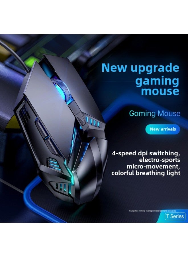 Mouse Wired Mute USB Game Cf Mechanical Electric Competition Lol Notebook Internet Cafe Desktop Computer Office-Color:4-button Standard Version + Free Mouse Pad  No Side Keys