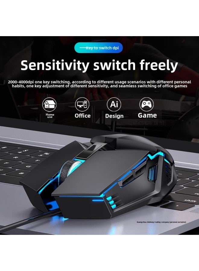 Mouse Wired Mute USB Game Cf Mechanical Electric Competition Lol Notebook Internet Cafe Desktop Computer Office-Color:4-button Standard Version + Free Mouse Pad  No Side Keys
