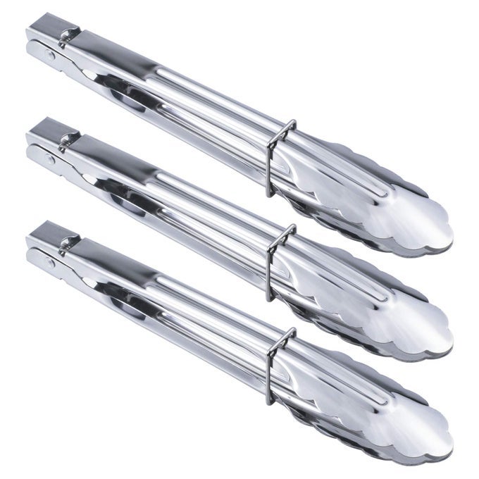 STAINLESS STEEL SERVING TONGS METAL COOKING TONGS 9INCH 3 PIECES