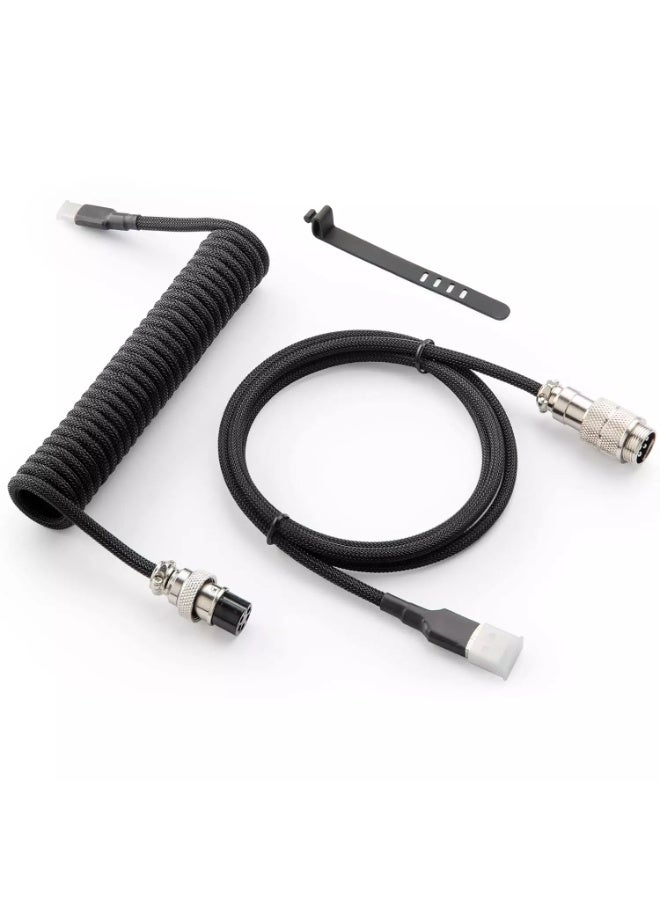 كابل USB-C حلزوني مخصص بطول 1.8 متر للوحة مفاتيح الألعاب، كابل لوحة مفاتيح ميكانيكية مزدوج الغلاف مع غطاء معدني قابل للفصل، من USB-C إلى USB-A - Image 1
