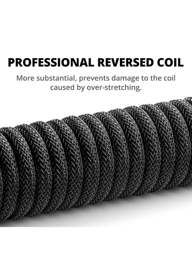 كابل USB-C حلزوني مخصص بطول 1.8 متر للوحة مفاتيح الألعاب، كابل لوحة مفاتيح ميكانيكية مزدوج الغلاف مع غطاء معدني قابل للفصل، من USB-C إلى USB-A - Image 2