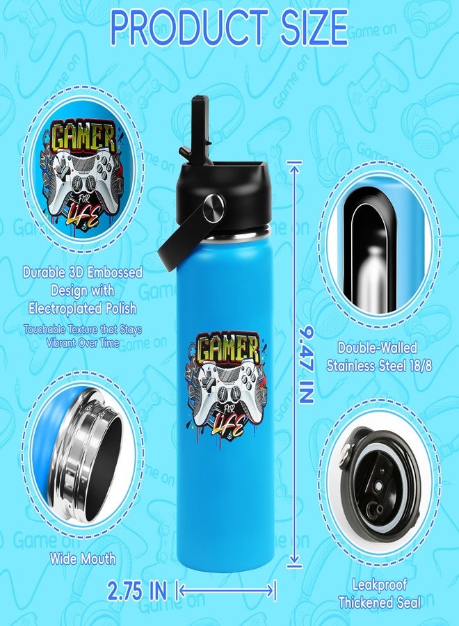 SEGXCFL 18oz Blue Insulated Water Bottle with Straw Lid for Kids School Double Wall Stainless Steel Water Bottle Gamer Water Bottle for Boys DIY Funny Stickers Gaming for Sports, Travel,Picnic and School - Image 3