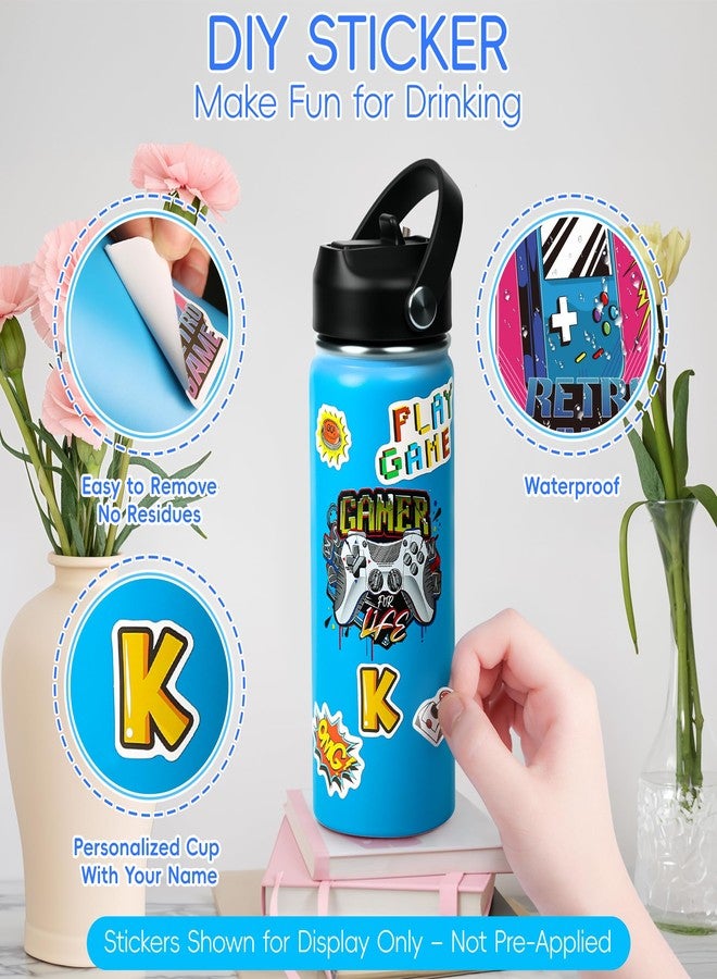 SEGXCFL 18oz Blue Insulated Water Bottle with Straw Lid for Kids School Double Wall Stainless Steel Water Bottle Gamer Water Bottle for Boys DIY Funny Stickers Gaming for Sports, Travel,Picnic and School - Image 2