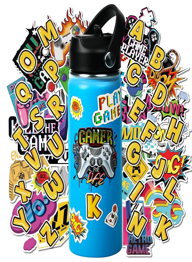 SEGXCFL 18oz Blue Insulated Water Bottle with Straw Lid for Kids School Double Wall Stainless Steel Water Bottle Gamer Water Bottle for Boys DIY Funny Stickers Gaming for Sports, Travel,Picnic and School - Image 1