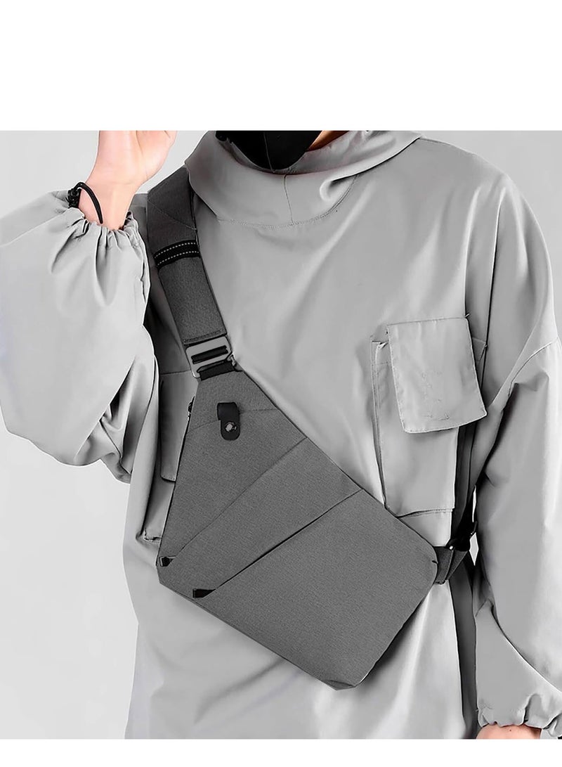 SYOSI Crossbody Sling Bag, Body Chest Shoulder Bag for Men Women Casual Shoulder Backpack Bag, Anti-Theft Chest Casual Travel Daypack with Hidden Zipper, Slim Sling Bag for Men Women (Gray) - Image 3