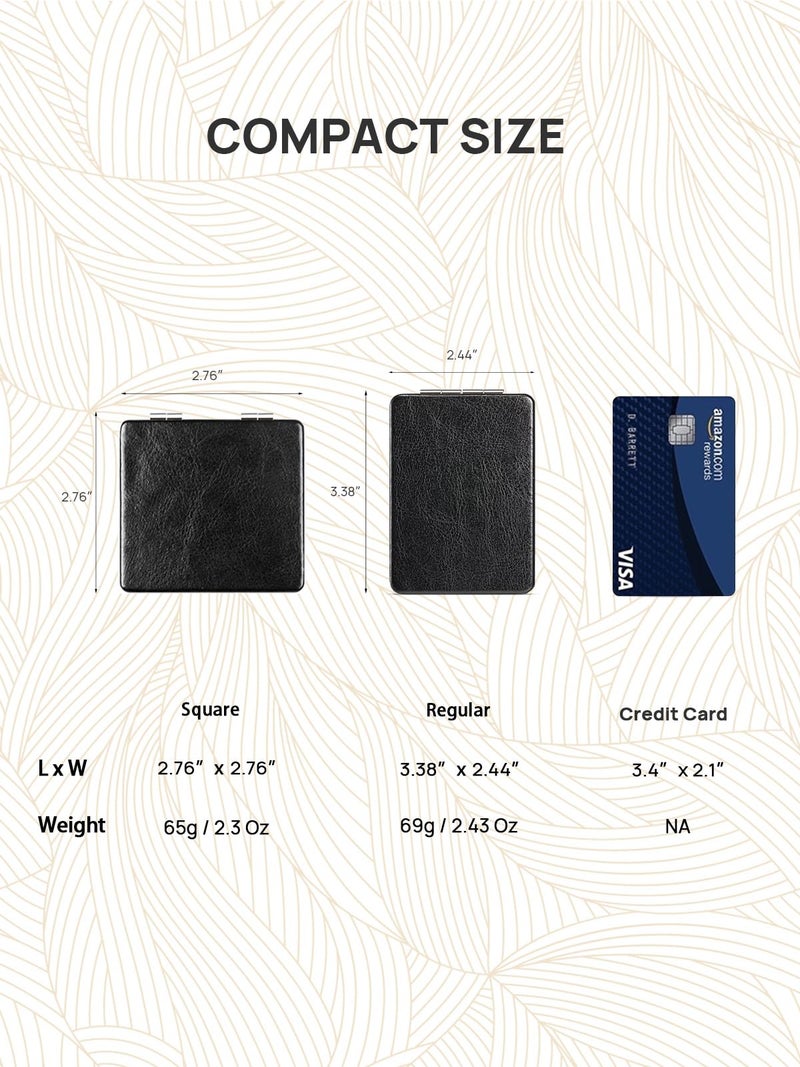 OMIRO Compact Mirror, Classical PU Leather 1X/3X Magnification, Ultra Portable for Purses, 2.4" W x 3.4" L (Black) - Image 2
