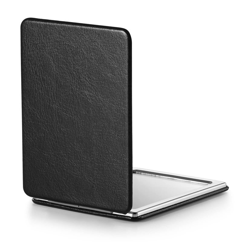 OMIRO Compact Mirror, Classical PU Leather 1X/3X Magnification, Ultra Portable for Purses, 2.4" W x 3.4" L (Black) - Image 1
