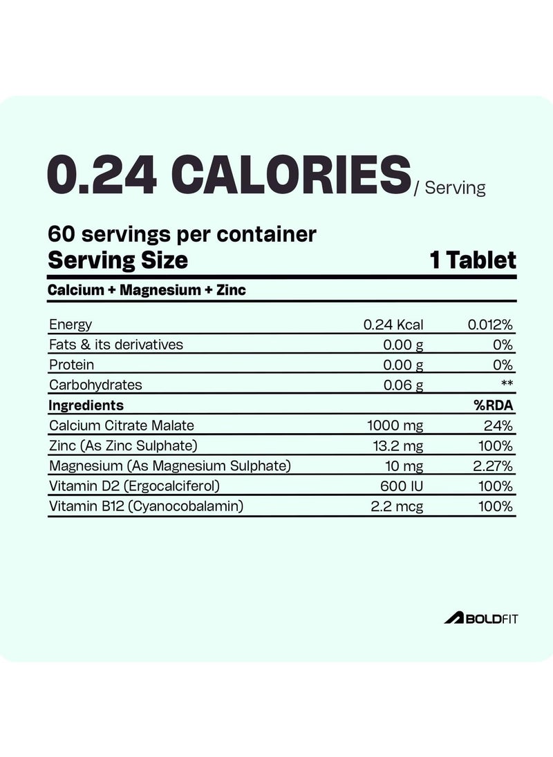 BOLDFIT Boldfit Calcium Tablets for Women & Men 1000mg Vitamin B12 & D2 Calcium Magnesium & Zinc Tablets Supports Bone Strength, Muscle Health Calcium Supplement for Men & Women for Joint Support -120 Tablets  - Image 2
