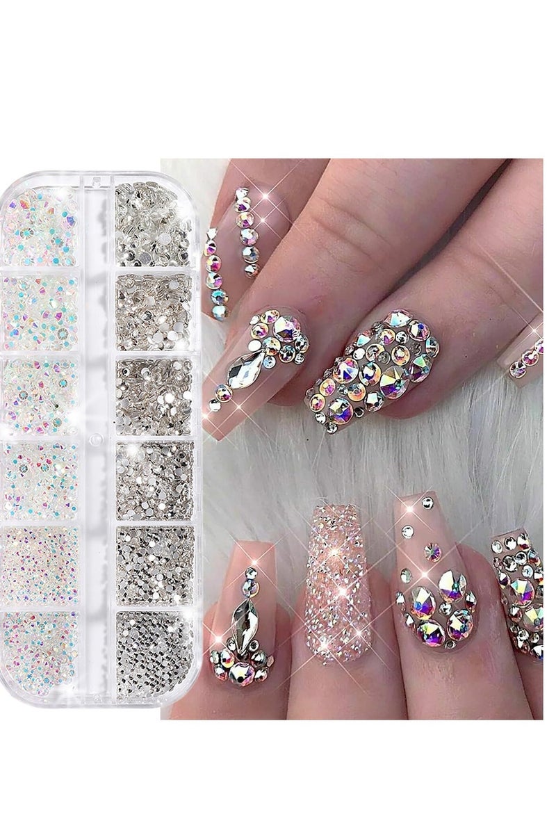 Crystal AB مستدير من الألماس الزجاجي 1400قطعة من الأحجار الكريمة الفضية المسطحة لتزيين الأظافر - Image 1