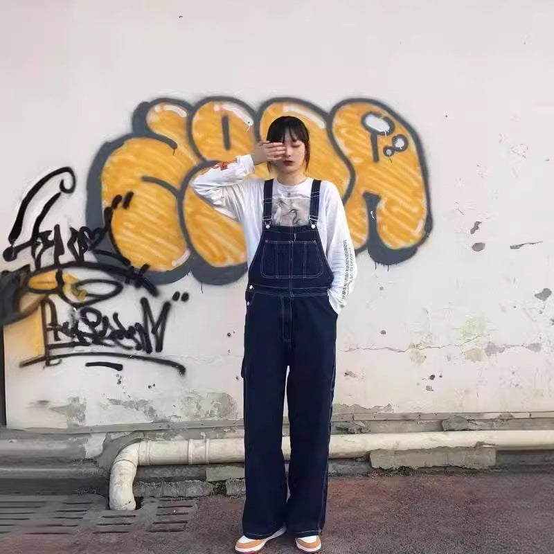 American Style Retro Design Sense Denim Strap Pants For Men And Women Couple Ami Kaji Straight Tube Loose Tooling Pants - Image 4