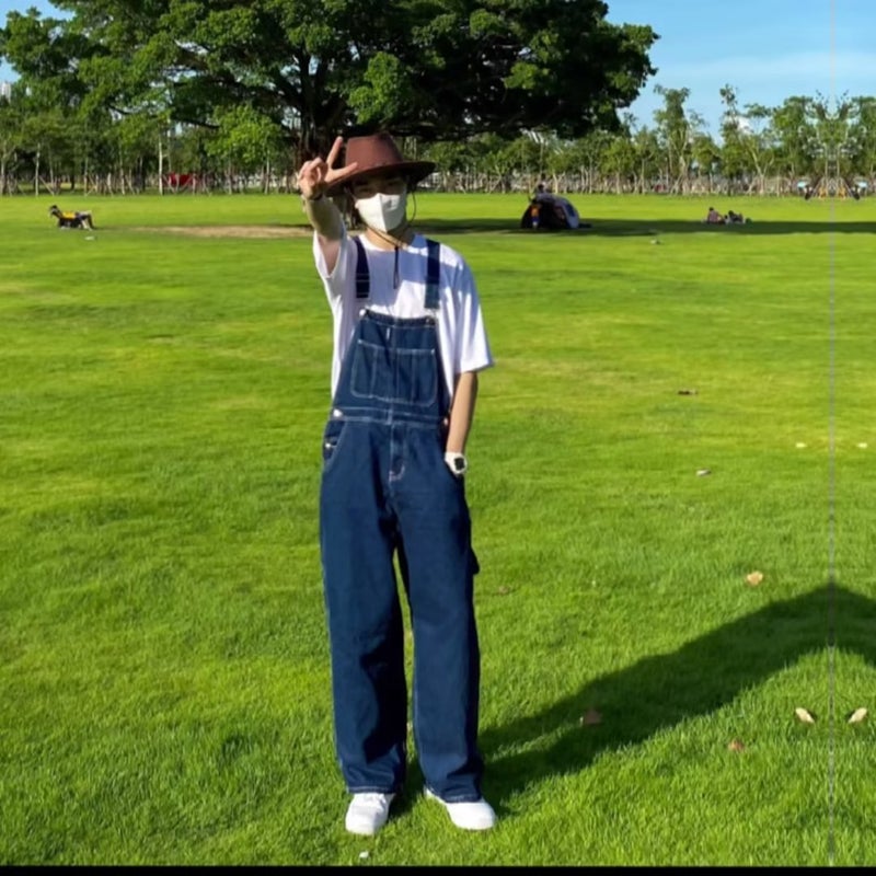 American Style Retro Design Sense Denim Strap Pants For Men And Women Couple Ami Kaji Straight Tube Loose Tooling Pants - Image 3