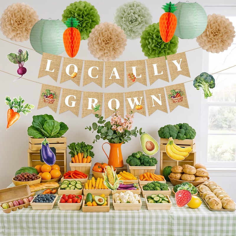 Kriyokiaa Locally Grown Baby Shower Decorations, 12 PCS Farmers Market Baby Shower Decor with Locally Grown Banner, Paper Tissue Pom Poms, Lanterns for Farmers Market Party Decor - Image 4