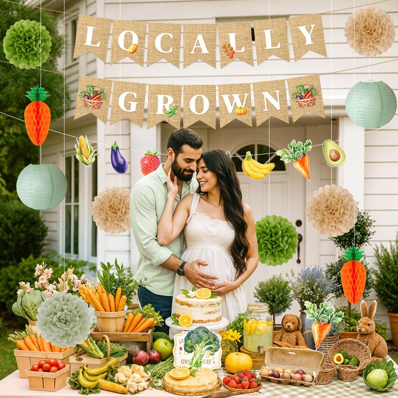 Kriyokiaa Locally Grown Baby Shower Decorations, 12 PCS Farmers Market Baby Shower Decor with Locally Grown Banner, Paper Tissue Pom Poms, Lanterns for Farmers Market Party Decor - Image 2