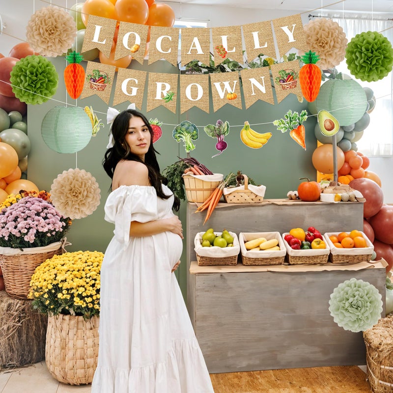 Kriyokiaa Locally Grown Baby Shower Decorations, 12 PCS Farmers Market Baby Shower Decor with Locally Grown Banner, Paper Tissue Pom Poms, Lanterns for Farmers Market Party Decor - Image 5