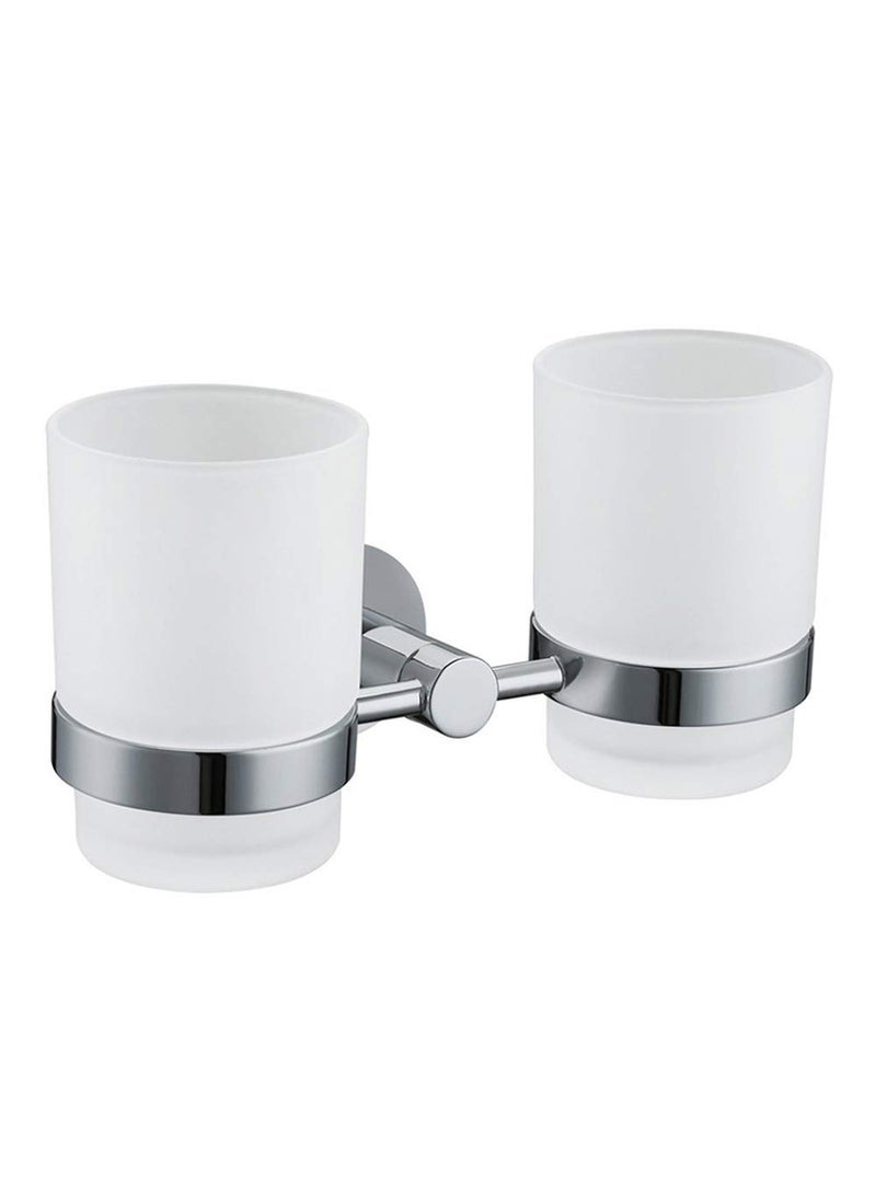 Angle Simple Double Toothbrush Holder Angle Simple Stainless Steel Toothbrush Holder Rinsing Cups Drinking Glass Toothbrush Mug Hanger Toothpaste Razor Holder Bathroom Accessories Chrome 