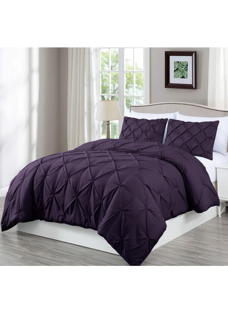 Chezmoi Collection Chezmoi Collection Berlin Purple Pinch Pleat Queen Comforter Set 3Piece Comforter and Pillow Shams  Soft Pintuck Lightweight All Season Microfiber 