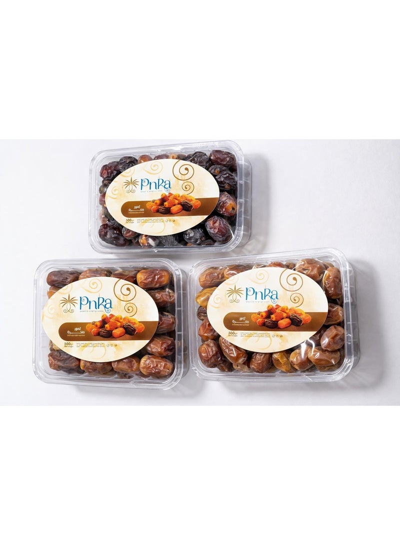 Pyramisr Ramadan Offer Premium Saudi Dates 1.5kg – Maftal, Safawi & Sagai (500g Each) – Fresh Dates for Iftar & Gifting - Image 1