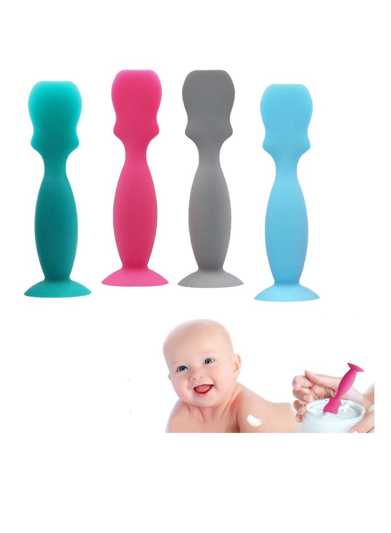 Excefore 4 Pcs Baby Diaper Cream Spatula Silicone Nappy Rash Cream Applicator Baby Spatula with Suction Cup for Newborn Baby Facial Cosmetic  - Image 1