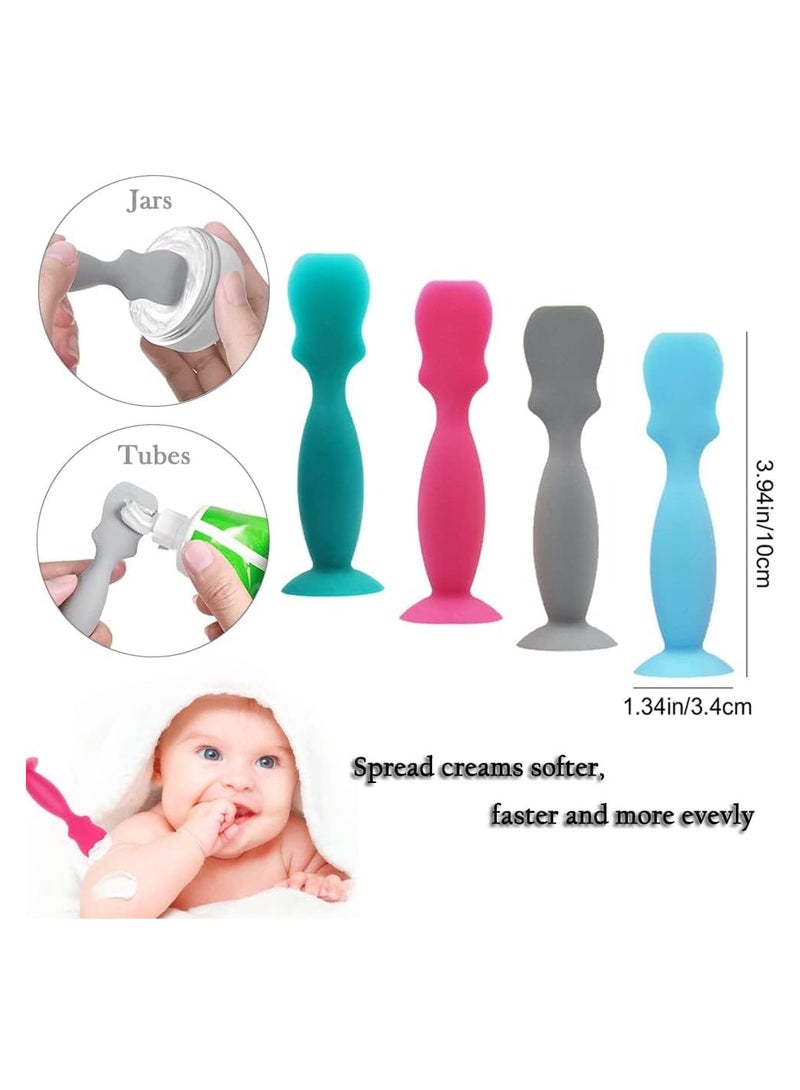 Excefore 4 Pcs Baby Diaper Cream Spatula Silicone Nappy Rash Cream Applicator Baby Spatula with Suction Cup for Newborn Baby Facial Cosmetic  - Image 2
