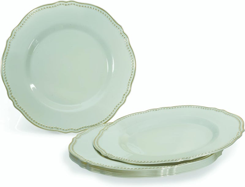 OCCASIONS FINEST PLASTIC TABLEWARE " OCCASIONS " 50 Plates Pack (25 Guests)-Heavyweight Wedding Party Disposable Plastic Plate Set -25 x 10.25'' Dinner + 25 x 7.5'' Salad/dessert plates (Rochelle Seafoam/Mint and Gold)) - Image 2