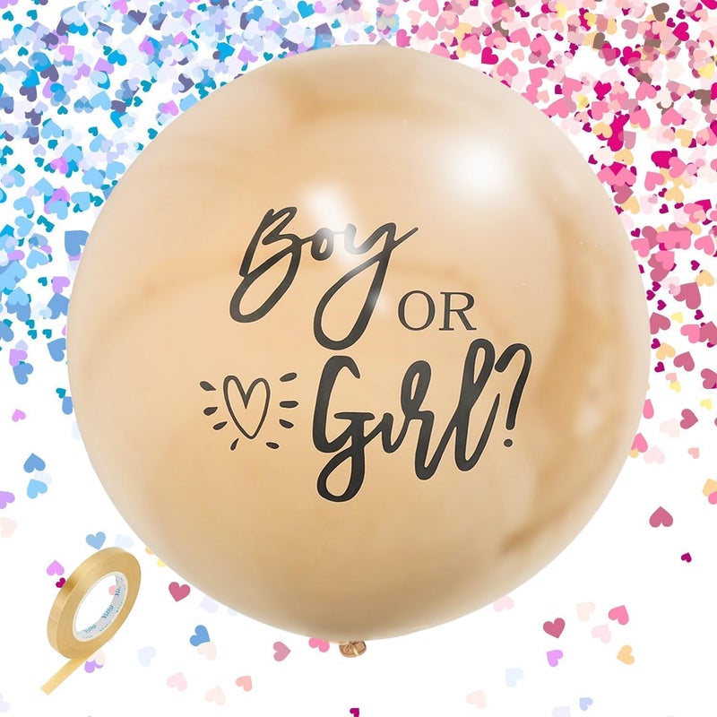 Gender Reveal Balloons Boy or Girl Balloon with Blue Pink Confetti for Baby Shower Gender Reveal Ideas Party Supplies Decoration Neutral Colors Bear Baby Shower36inch