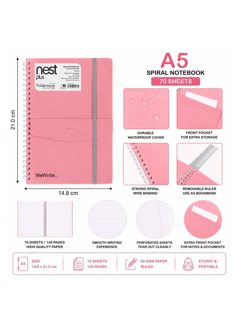 Foldermate 1-Piece A5 Size Spiral Lined Notebook with Divider & Pocket Assorted Colours - Image 2