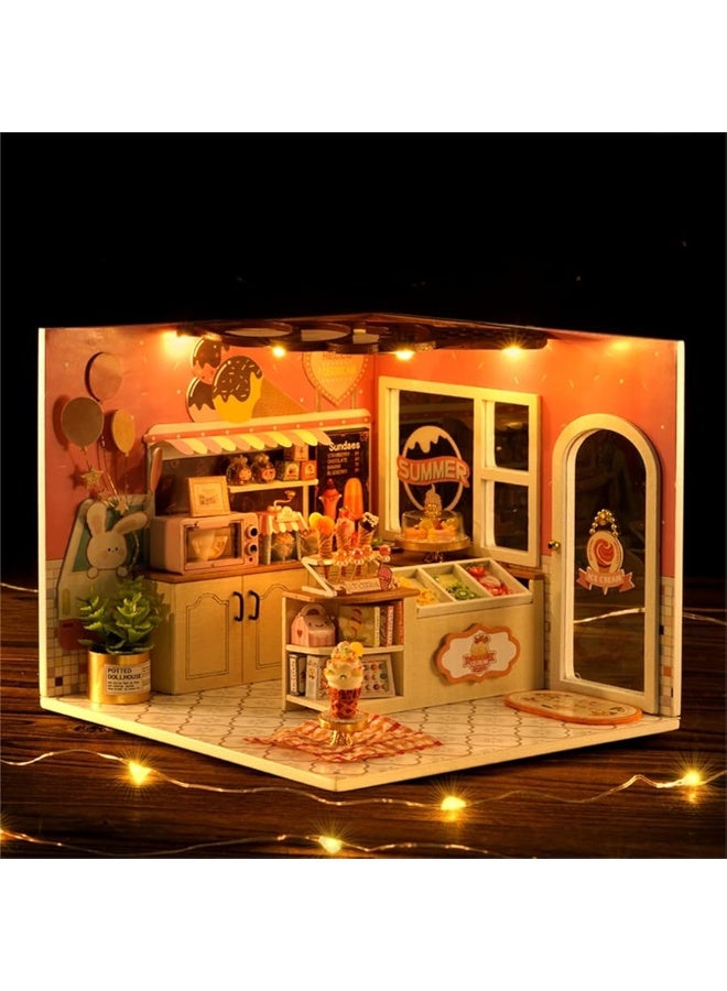 Flever Dollhouse Miniature DIY House Kit Creative Room with Furniture for Romantic Valentine's Gift (Happiness ice Cream Shop) - Image 2