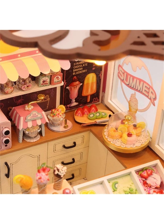 Flever Dollhouse Miniature DIY House Kit Creative Room with Furniture for Romantic Valentine's Gift (Happiness ice Cream Shop) - Image 3