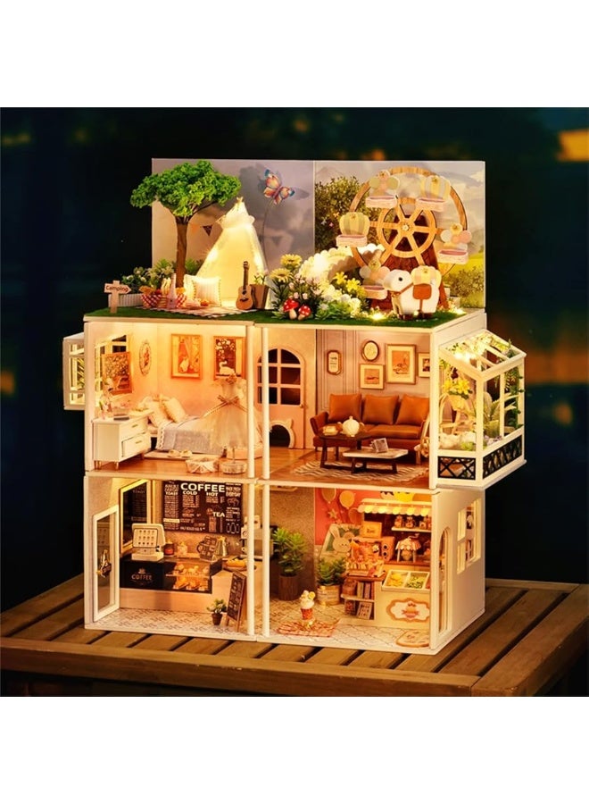 Flever Dollhouse Miniature DIY House Kit Creative Room with Furniture for Romantic Valentine's Gift (Happiness ice Cream Shop) - Image 1