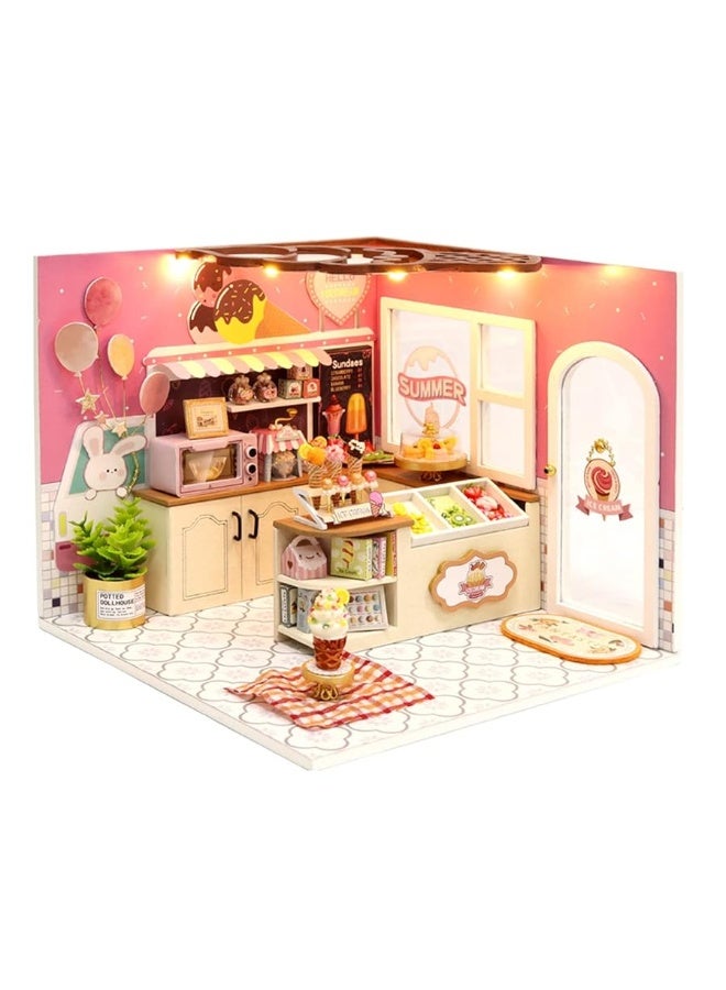 Flever Dollhouse Miniature DIY House Kit Creative Room with Furniture for Romantic Valentine's Gift (Happiness ice Cream Shop) - Image 4