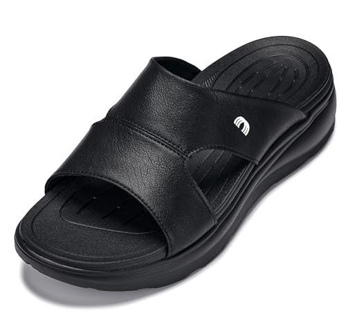 CALTO Men's Invisible Height Increasing Elevator Shoes - Black/Grainy Black Ultra Light-Weight Slip-on Comfort Sandals - 2 Inches Taller - X1655 - Size 9 D(M) US - Image 1
