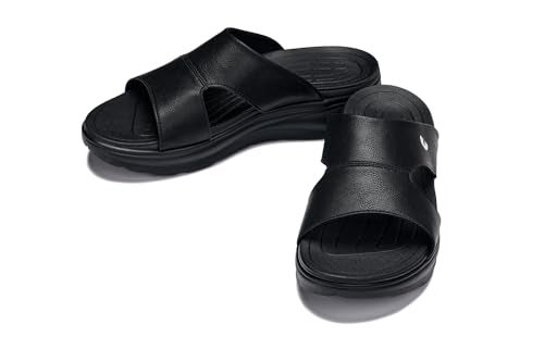 CALTO Men's Invisible Height Increasing Elevator Shoes - Black/Grainy Black Ultra Light-Weight Slip-on Comfort Sandals - 2 Inches Taller - X1655 - Size 9 D(M) US - Image 5