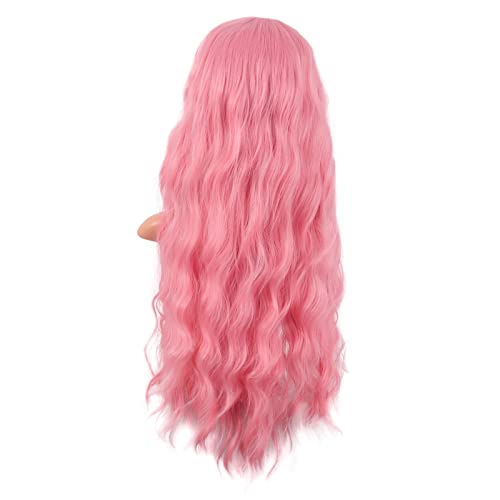 MapofBeauty 28 Inch/70 cm Long Wavy Middle Part with No Bangs Synthetic Fiber Curly Fashion Women Party Cosplay Wig (Light Pink) - Image 4