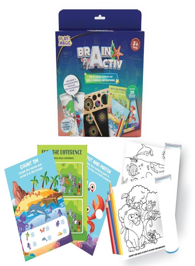 PlayMagic BrainActiv Kaleidoscope Making DIY Kit for Kids 3+|Magical Pattern Creation Kit|2 Kaleidoscopes, Scratch Sheets, 8 Activity Sheets|Educational Birthday Gift for Kids-Sea & Animal Adventure - Image 1