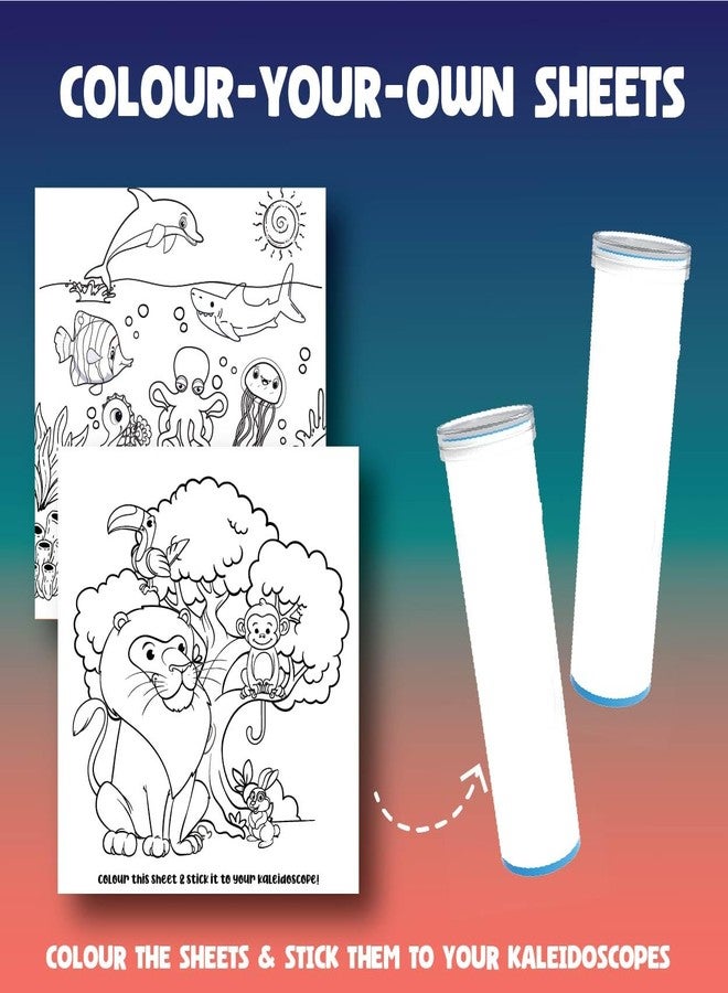 PlayMagic BrainActiv Kaleidoscope Making DIY Kit for Kids 3+|Magical Pattern Creation Kit|2 Kaleidoscopes, Scratch Sheets, 8 Activity Sheets|Educational Birthday Gift for Kids-Sea & Animal Adventure - Image 3