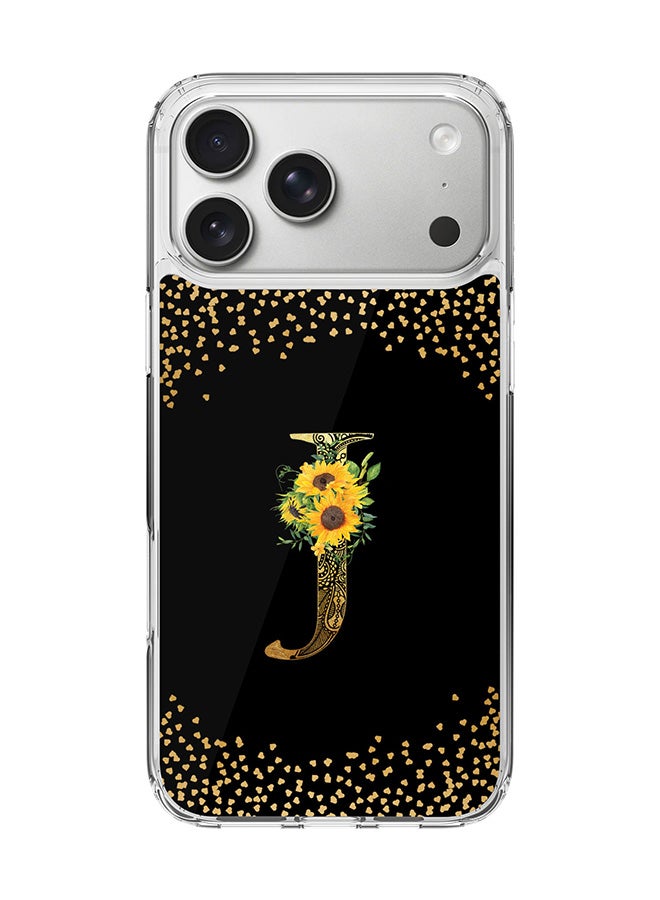 Stylizedd Classic Clear MagSafe Case for iPhone 17 Pro Max , Hybrid Soft Case Flexible Edges Anti Drop TPU PC Gel Thin Transparent Cover [ Designed for iPhone 17 Pro Max ] - Custom Monogram Initial Letter Floral Pattern Alphabet - J ( Black )