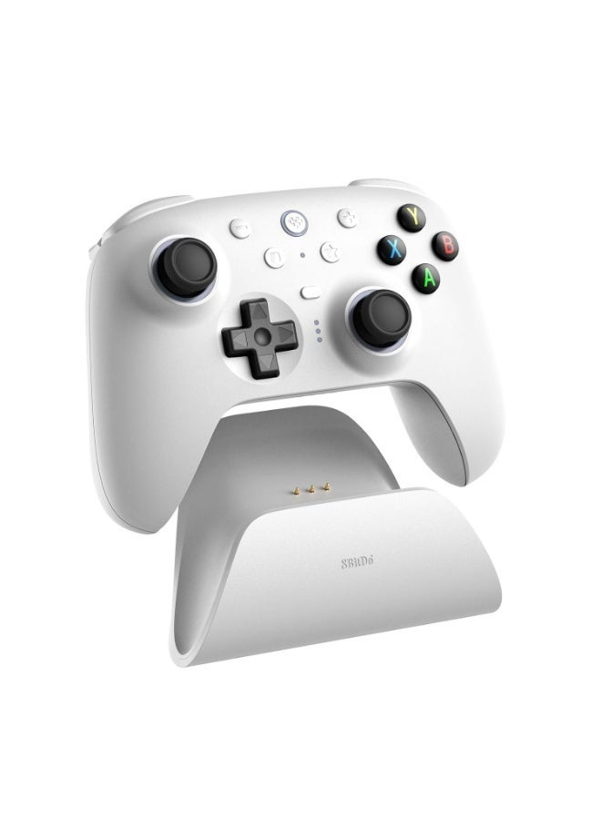 8Bitdo The 8BitDo Ultimate 2 wireless gamepad is compatible with Windows PC, Apple, Steam, and Android. It features TMR joysticks, Hall effect/haptic triggers, motion controls, an RGB fire ring, and a 1000Hz polling rate. It is available in white. - Image 4